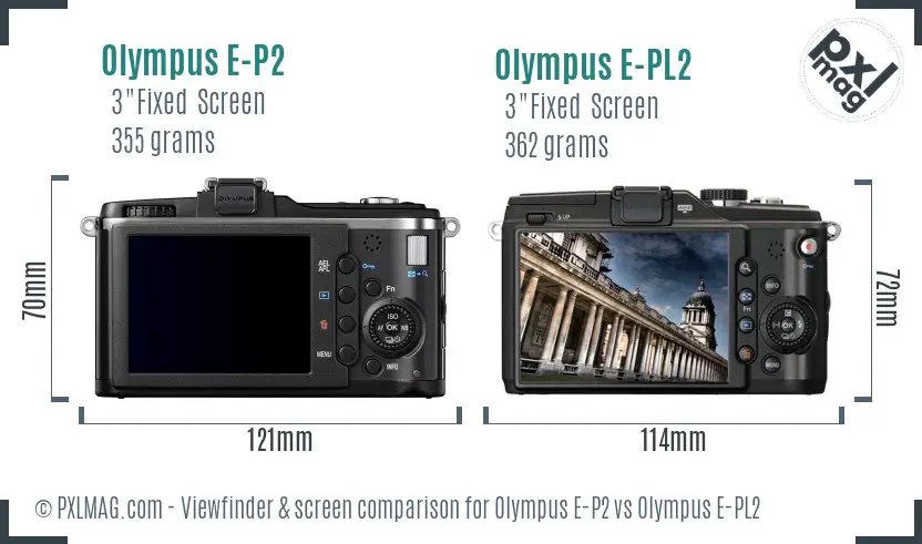 Olympus E-P2 vs Olympus E-PL2 Screen and Viewfinder comparison
