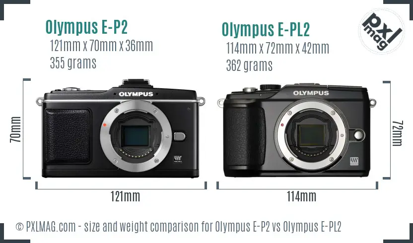 Olympus E-P2 vs Olympus E-PL2 size comparison