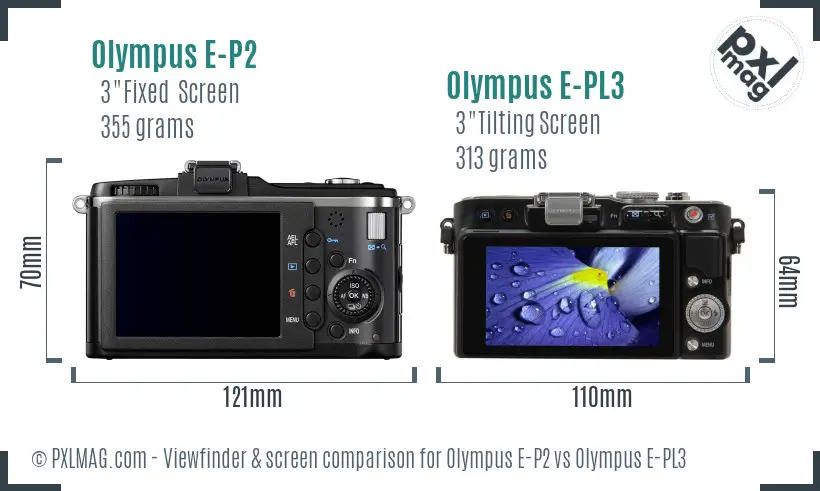 Olympus E-P2 vs Olympus E-PL3 Screen and Viewfinder comparison