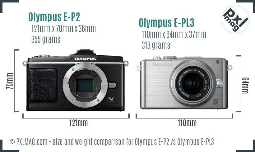 Olympus E-P2 vs Olympus E-PL3 size comparison