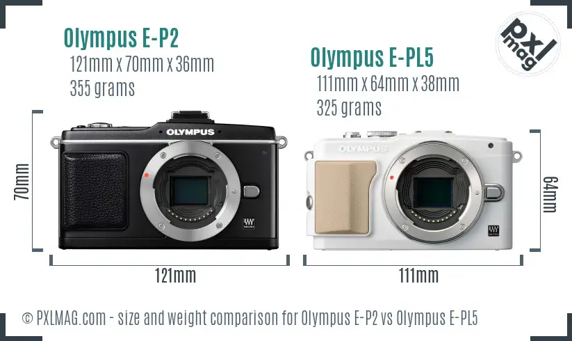 Olympus E-P2 vs Olympus E-PL5 size comparison