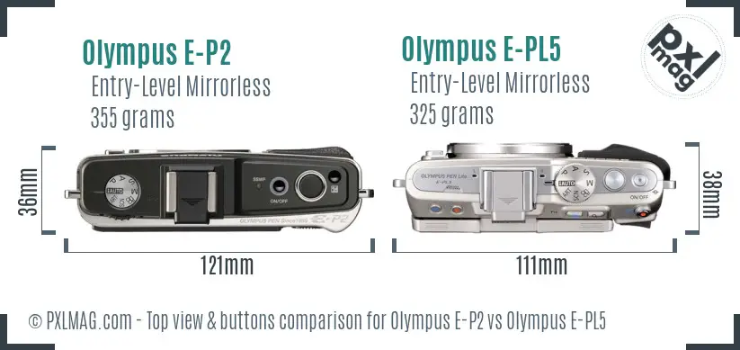 Olympus E-P2 vs Olympus E-PL5 top view buttons comparison
