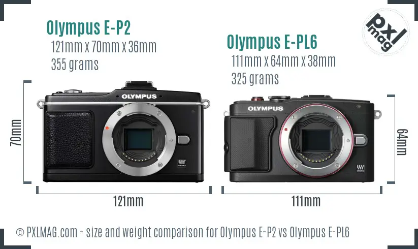 Olympus E-P2 vs Olympus E-PL6 size comparison