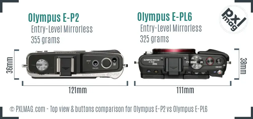 Olympus E-P2 vs Olympus E-PL6 top view buttons comparison