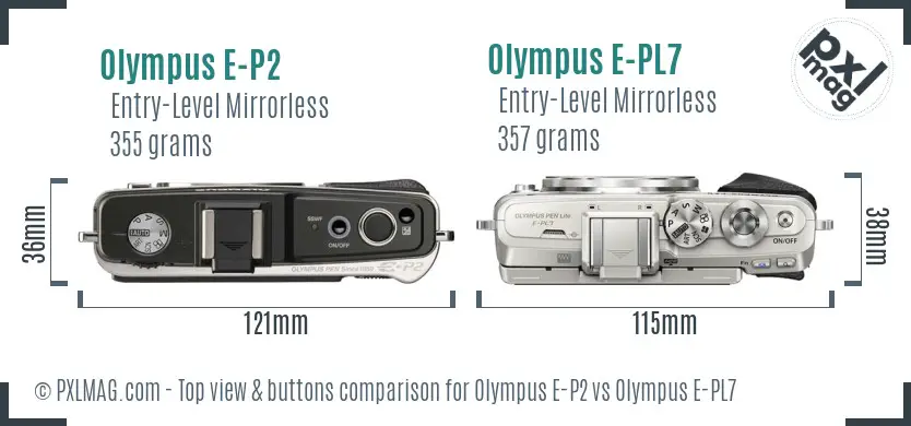Olympus E-P2 vs Olympus E-PL7 top view buttons comparison