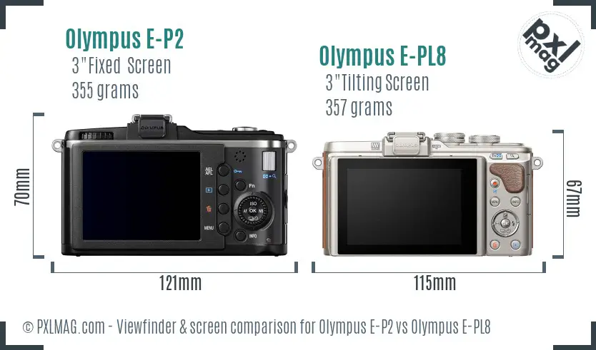 Olympus E-P2 vs Olympus E-PL8 Screen and Viewfinder comparison