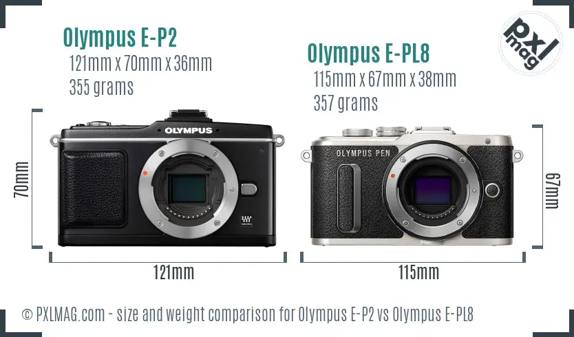 Olympus E-P2 vs Olympus E-PL8 size comparison