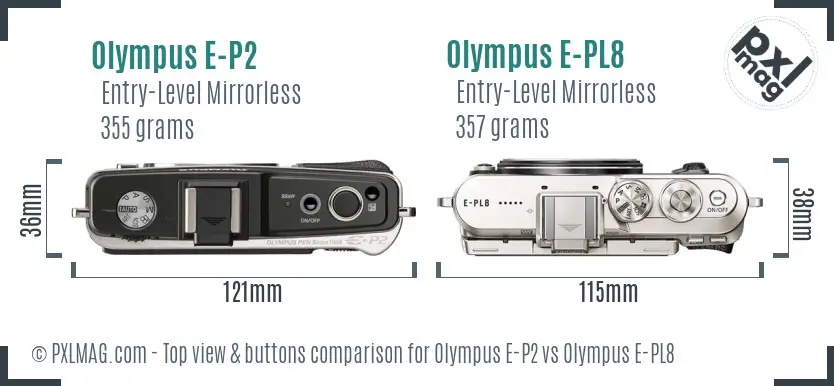 Olympus E-P2 vs Olympus E-PL8 top view buttons comparison