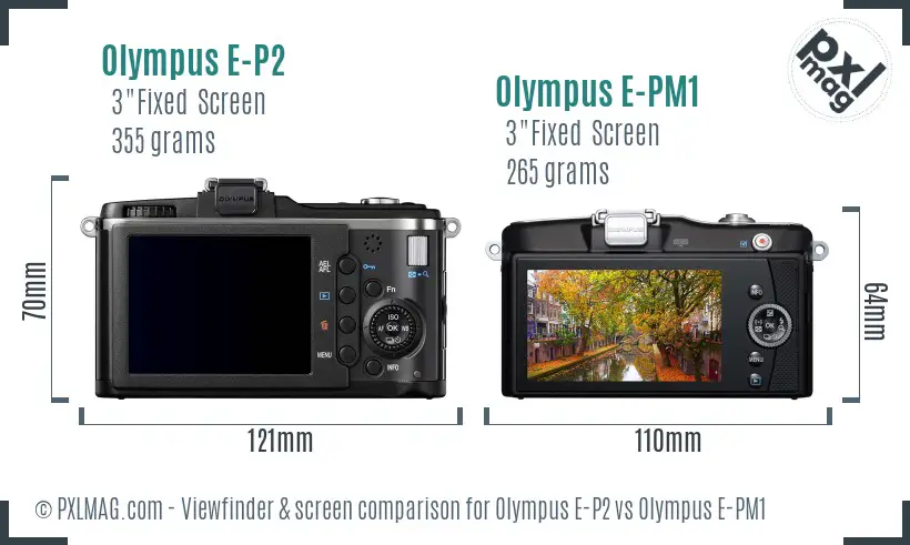 Olympus E-P2 vs Olympus E-PM1 Screen and Viewfinder comparison