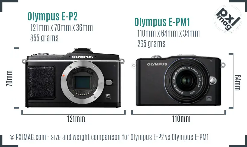 Olympus E-P2 vs Olympus E-PM1 size comparison