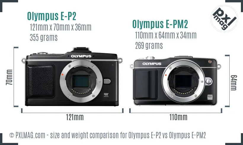 Olympus E-P2 vs Olympus E-PM2 size comparison