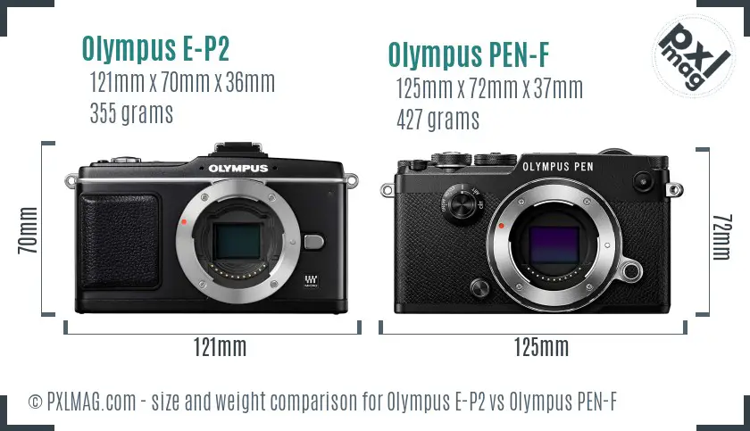 Olympus E-P2 vs Olympus PEN-F size comparison