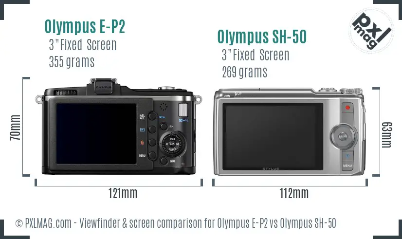 Olympus E-P2 vs Olympus SH-50 Screen and Viewfinder comparison