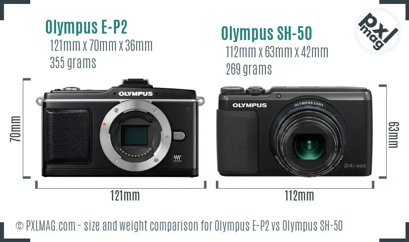 Olympus E-P2 vs Olympus SH-50 size comparison