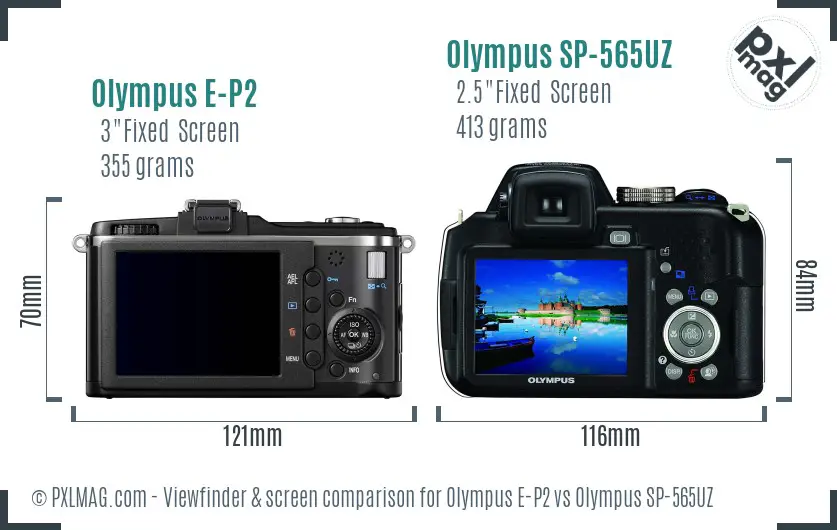 Olympus E-P2 vs Olympus SP-565UZ Screen and Viewfinder comparison
