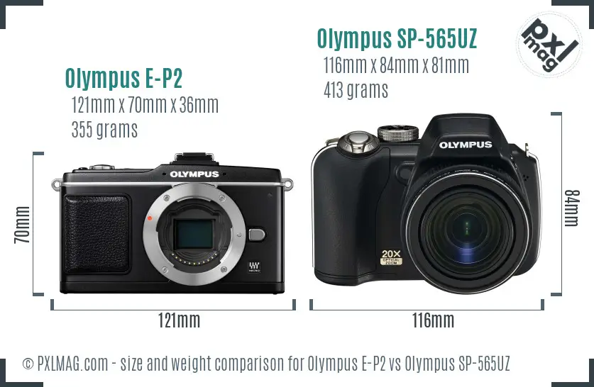 Olympus E-P2 vs Olympus SP-565UZ size comparison