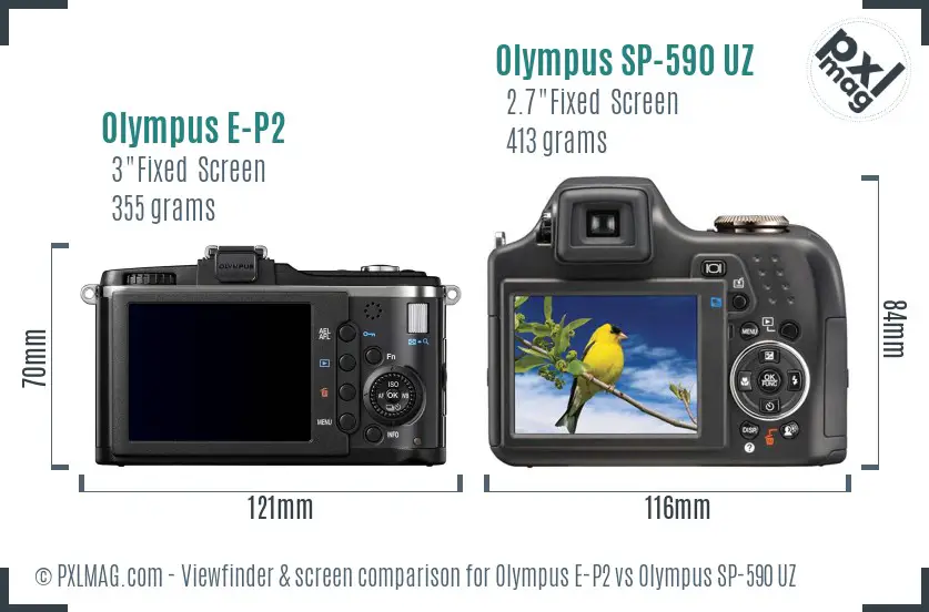 Olympus E-P2 vs Olympus SP-590 UZ Screen and Viewfinder comparison