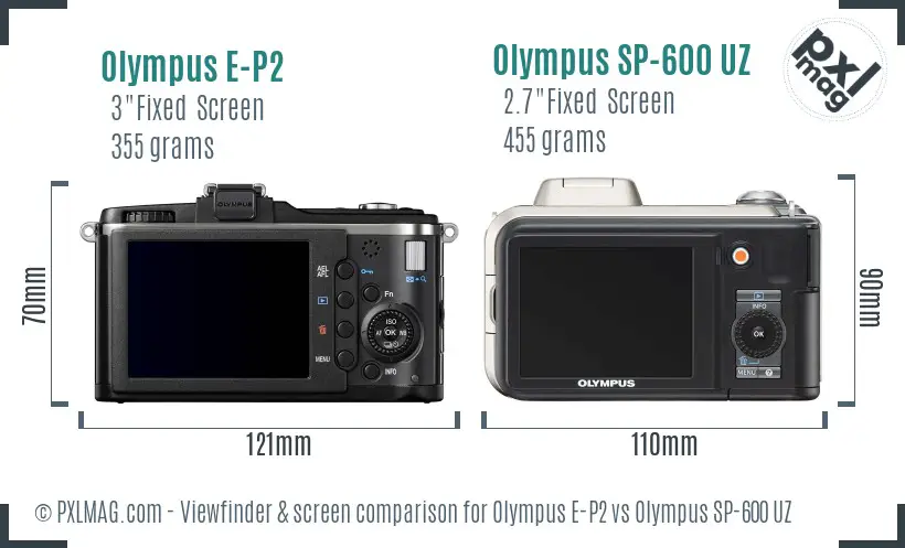 Olympus E-P2 vs Olympus SP-600 UZ Screen and Viewfinder comparison