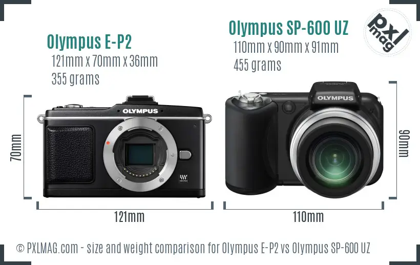 Olympus E-P2 vs Olympus SP-600 UZ size comparison