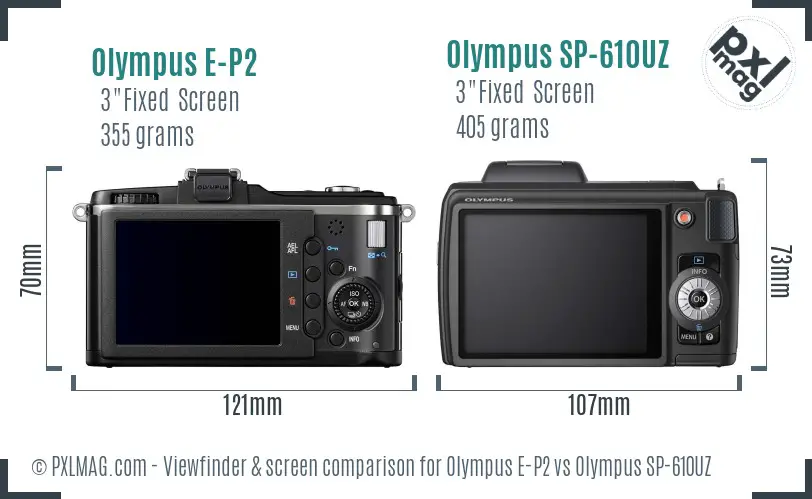 Olympus E-P2 vs Olympus SP-610UZ Screen and Viewfinder comparison