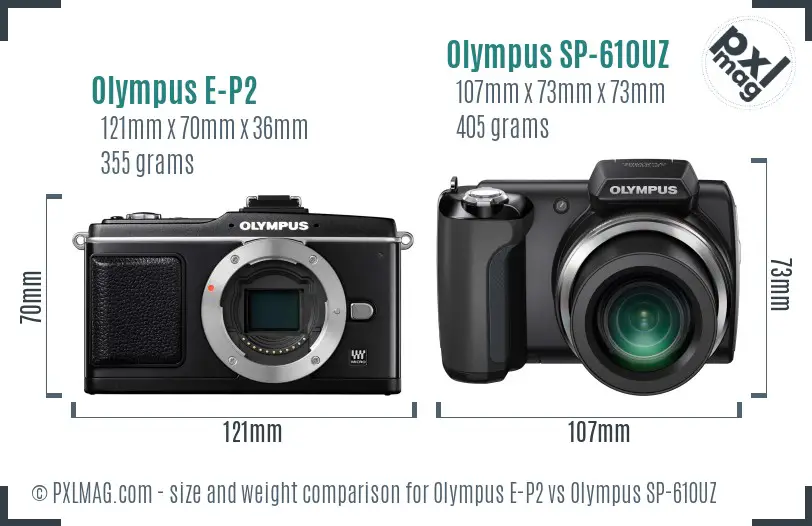 Olympus E-P2 vs Olympus SP-610UZ size comparison