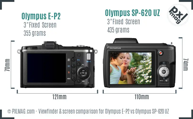 Olympus E-P2 vs Olympus SP-620 UZ Screen and Viewfinder comparison