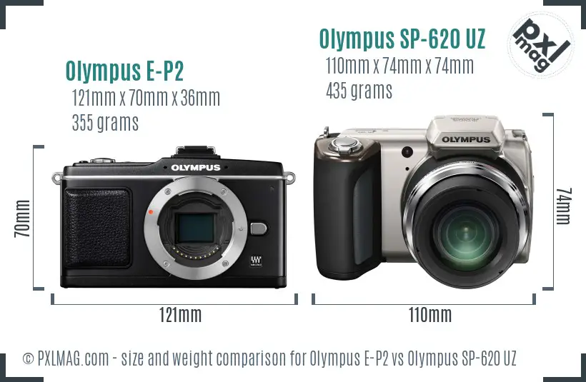 Olympus E-P2 vs Olympus SP-620 UZ size comparison