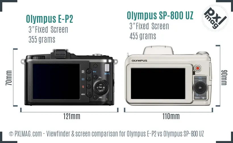 Olympus E-P2 vs Olympus SP-800 UZ Screen and Viewfinder comparison