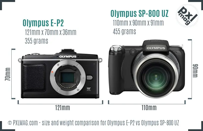 Olympus E-P2 vs Olympus SP-800 UZ size comparison