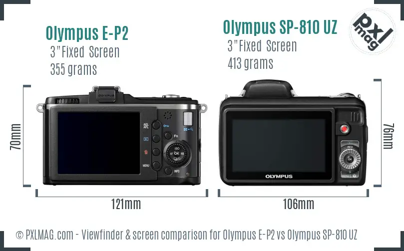 Olympus E-P2 vs Olympus SP-810 UZ Screen and Viewfinder comparison
