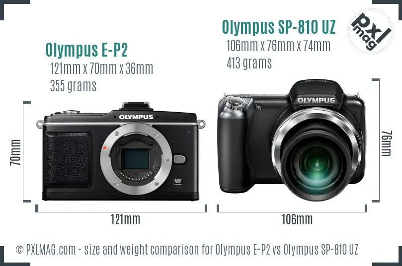 Olympus E-P2 vs Olympus SP-810 UZ size comparison