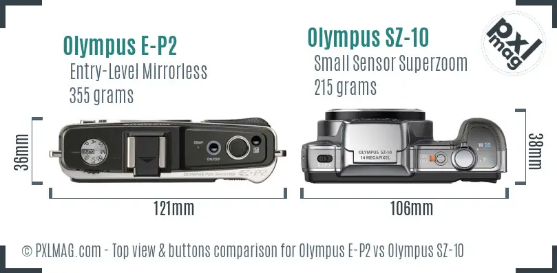 Olympus E-P2 vs Olympus SZ-10 top view buttons comparison