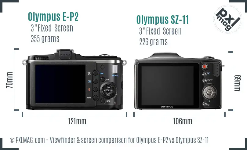 Olympus E-P2 vs Olympus SZ-11 Screen and Viewfinder comparison