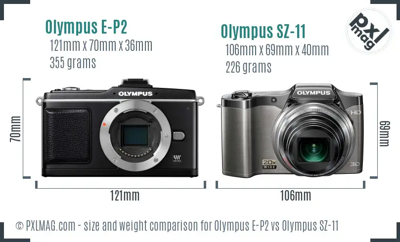 Olympus E-P2 vs Olympus SZ-11 size comparison