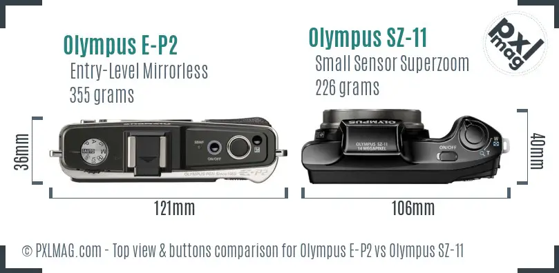 Olympus E-P2 vs Olympus SZ-11 top view buttons comparison