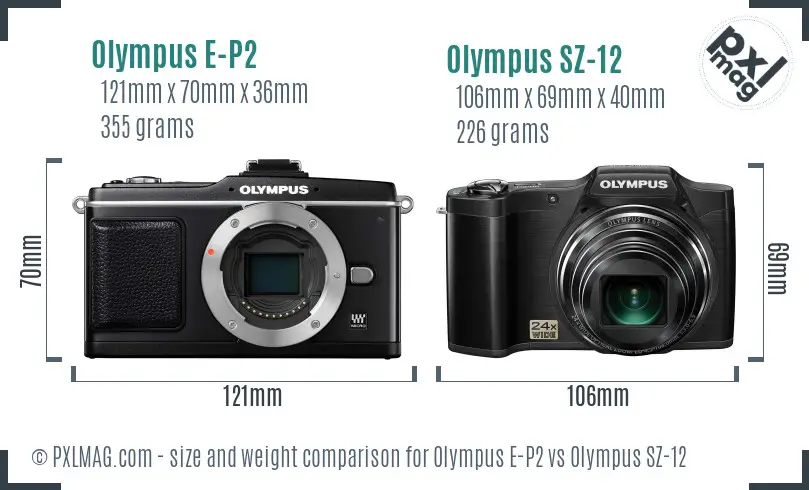 Olympus E-P2 vs Olympus SZ-12 size comparison
