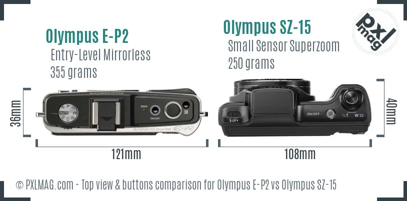 Olympus E-P2 vs Olympus SZ-15 top view buttons comparison
