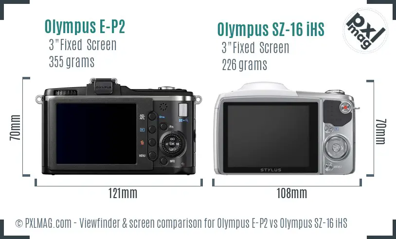 Olympus E-P2 vs Olympus SZ-16 iHS Screen and Viewfinder comparison