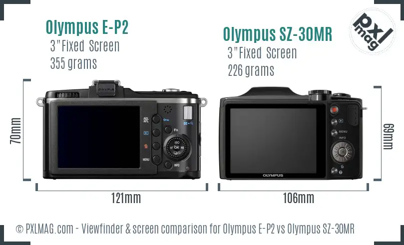 Olympus E-P2 vs Olympus SZ-30MR Screen and Viewfinder comparison