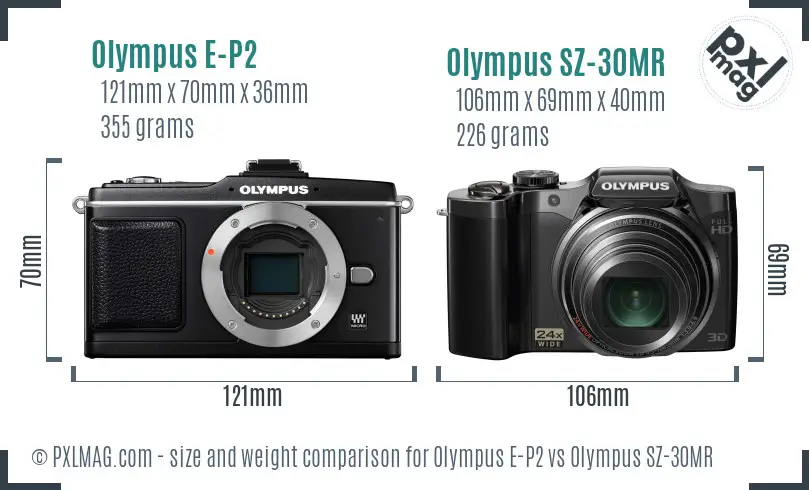 Olympus E-P2 vs Olympus SZ-30MR size comparison