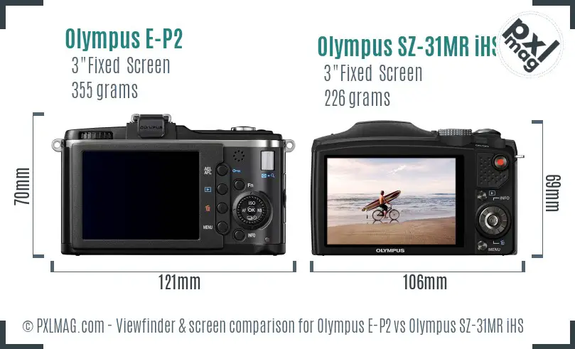 Olympus E-P2 vs Olympus SZ-31MR iHS Screen and Viewfinder comparison