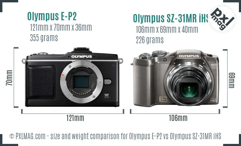 Olympus E-P2 vs Olympus SZ-31MR iHS size comparison