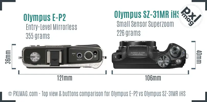 Olympus E-P2 vs Olympus SZ-31MR iHS top view buttons comparison