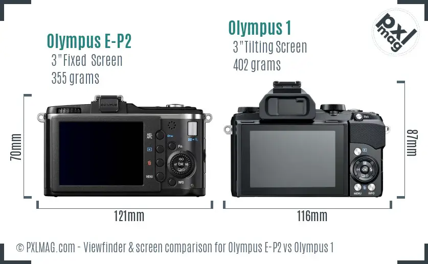 Olympus E-P2 vs Olympus 1 Screen and Viewfinder comparison