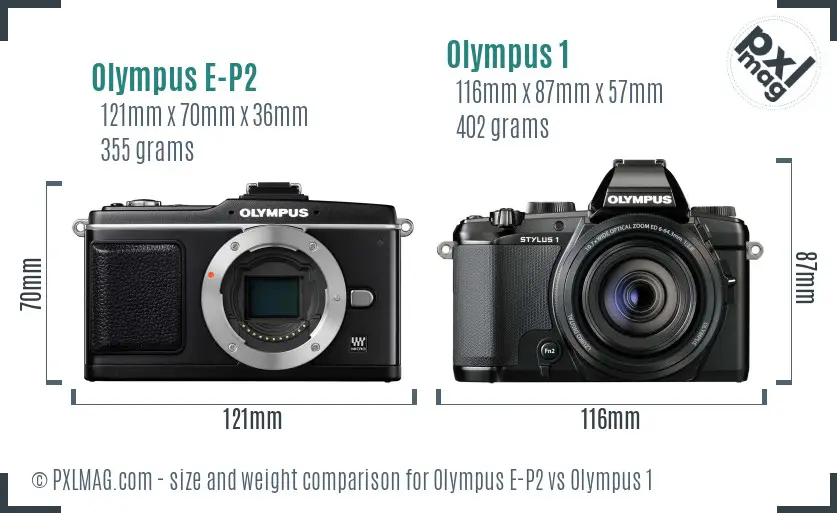 Olympus E-P2 vs Olympus 1 size comparison