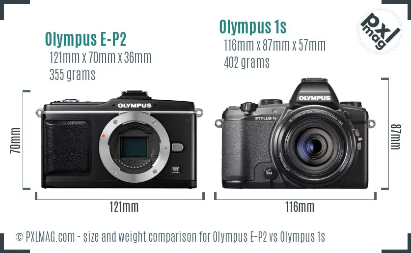 Olympus E-P2 vs Olympus 1s size comparison