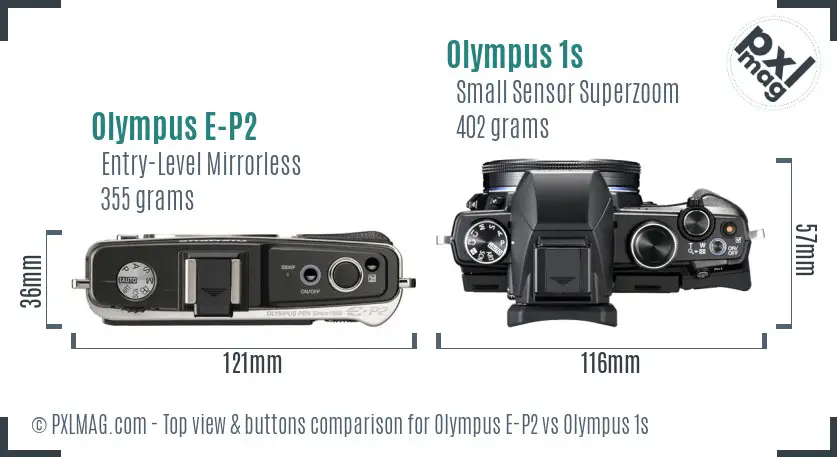 Olympus E-P2 vs Olympus 1s top view buttons comparison