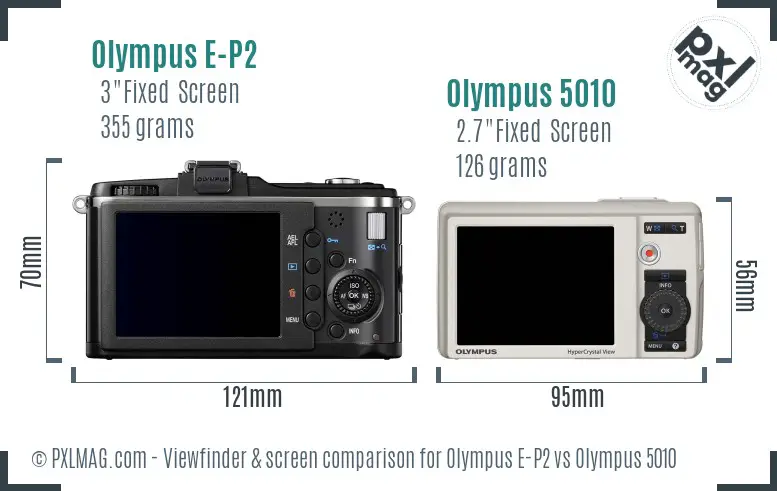 Olympus E-P2 vs Olympus 5010 Screen and Viewfinder comparison