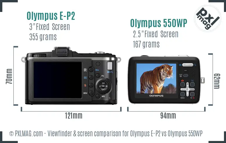 Olympus E-P2 vs Olympus 550WP Screen and Viewfinder comparison