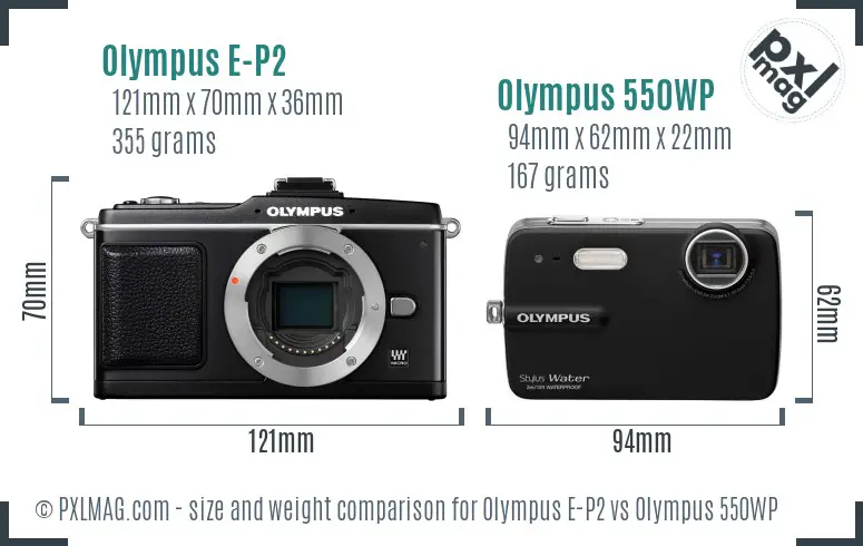 Olympus E-P2 vs Olympus 550WP size comparison
